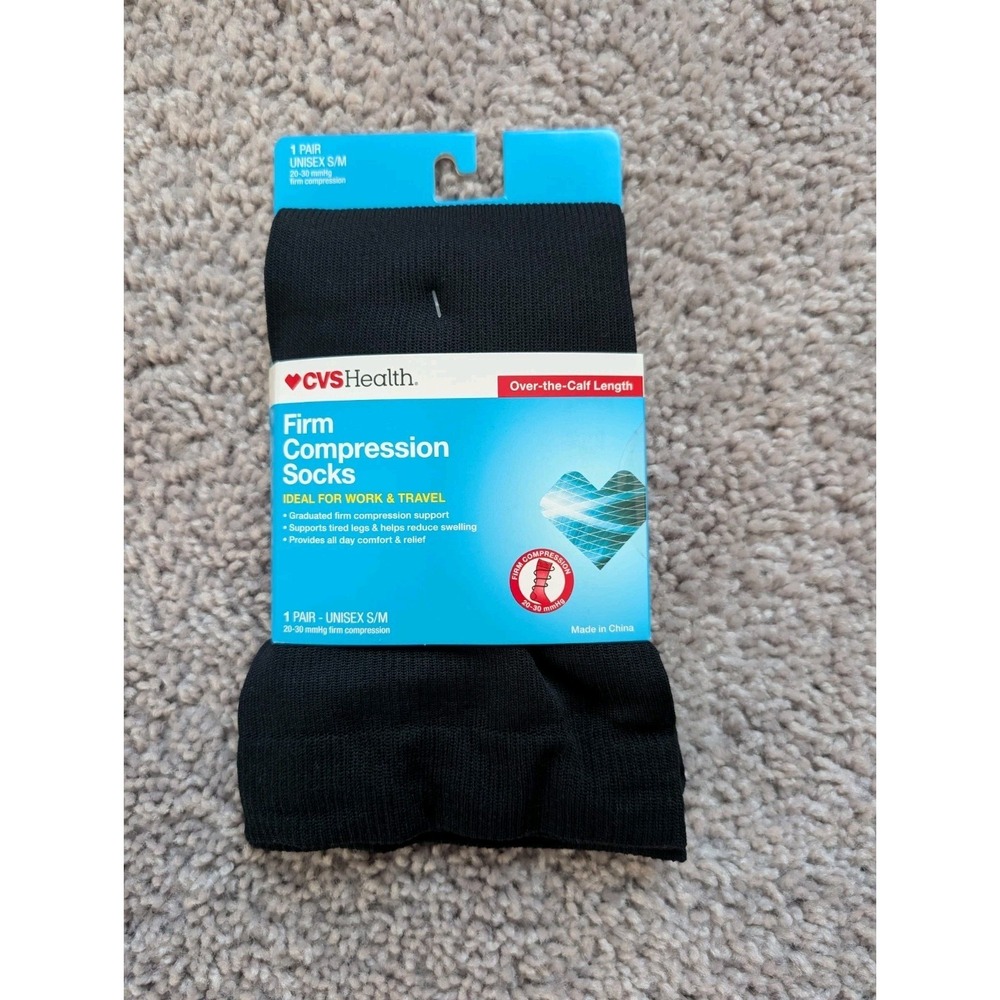 NWT CVS Health Firm Compression Socks Over the Calf Black Unisex Size S/M